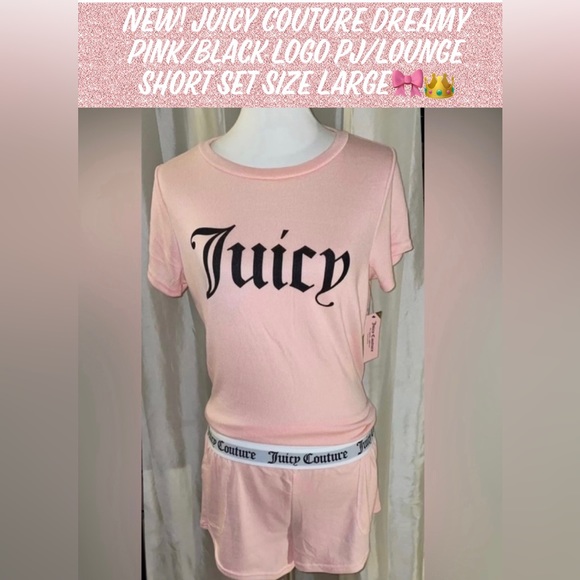New! Juicy Couture Dreamy Pink/Black Logo PJ/Lounge Short Set Size L👑Final Price - Picture 15 of 15